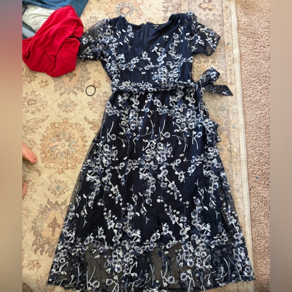 Kensie Navy Blue Floral Lace Midi Dress